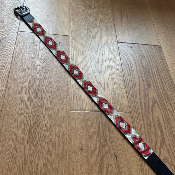 Frye Geo Pattern Beaded Leather Belt - NWOT - Size S 30” - Brown, Orange & Cream - Picture 4 of 8